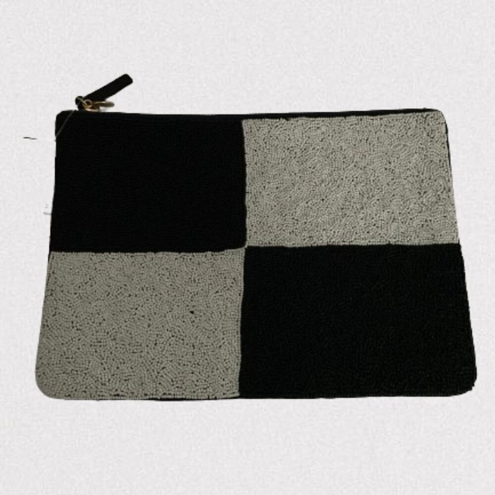 CLARE V. Los Angeles Beaded Mini Tote Purse - Black and White